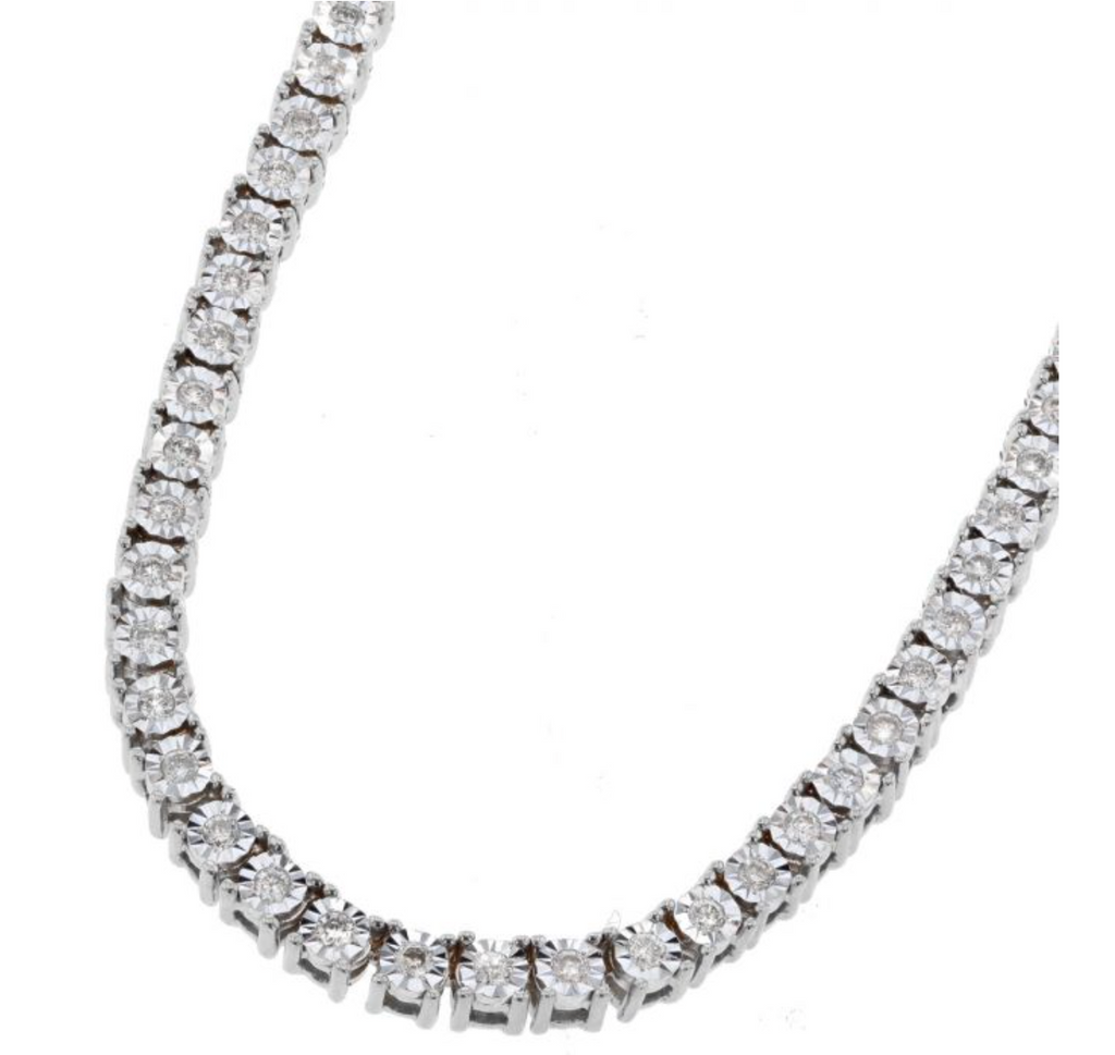 10k Gold Illusion Set Diamond Tennis Necklace