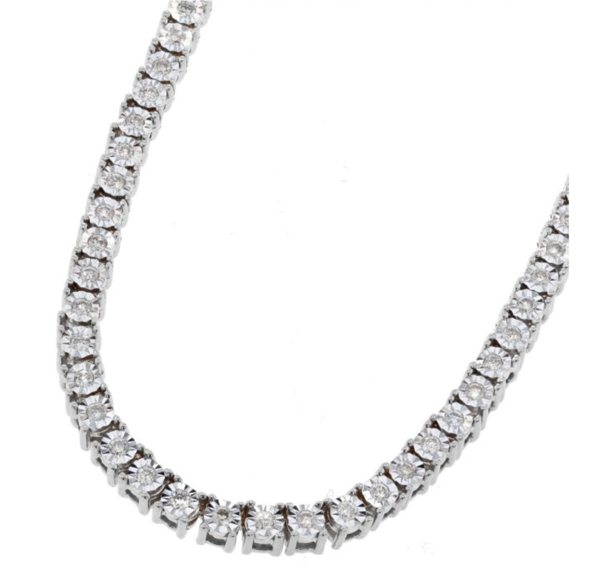 10k Gold Illusion Set Diamond Tennis Necklace