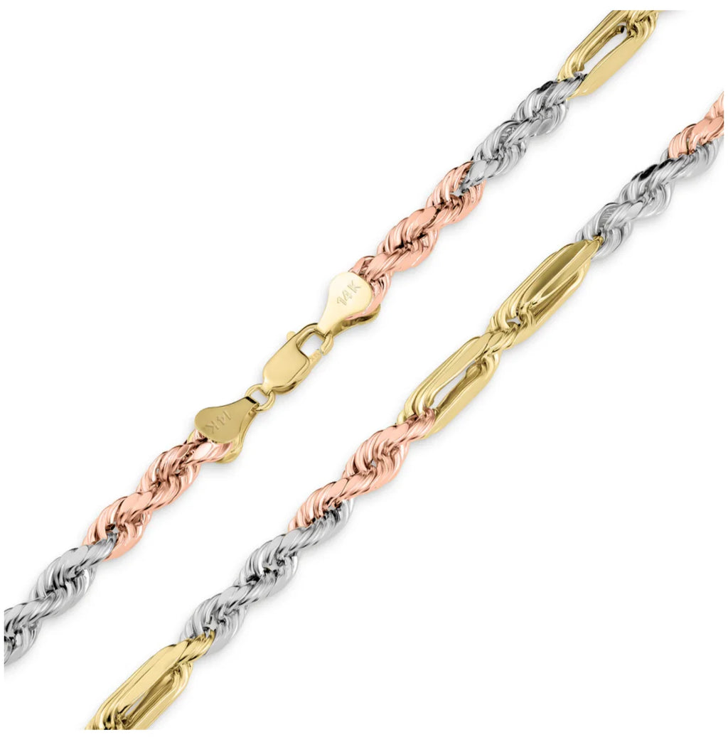 Solid Gold Tri-Color Milano Necklace