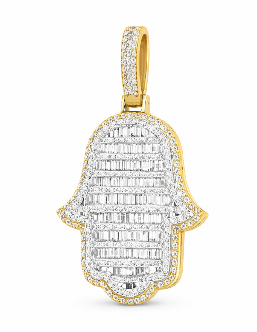 10k Diamond Hamza Hand Pendant