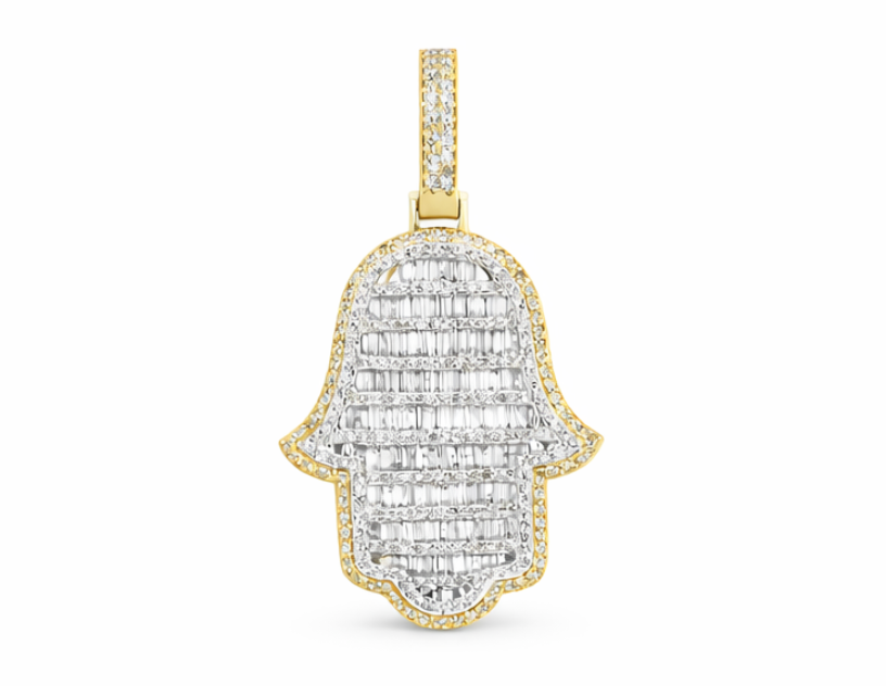 10k Diamond Hamza Hand Pendant