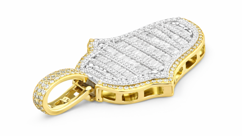 10k Diamond Hamza Hand Pendant