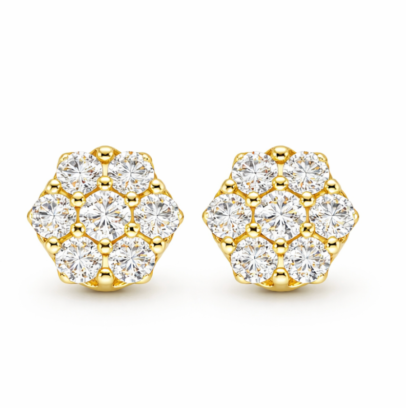 10K Yellow Gold Diamond Cluster Stud Earrings 2.00 Cttw