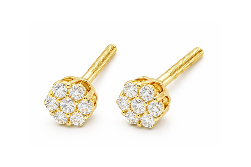 10K Yellow Gold Diamond Cluster Stud Earrings 2.00 Cttw