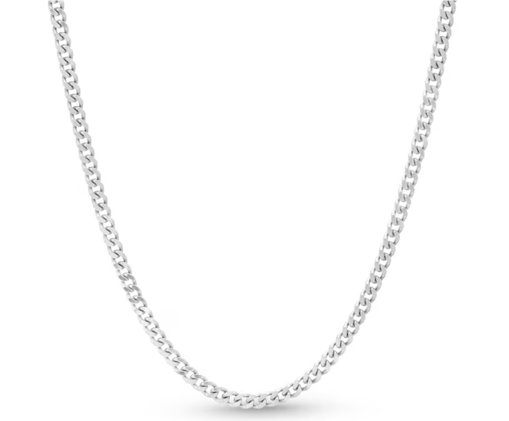 Solid White Gold Curb Cuban Necklace