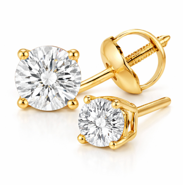 14K Gold Round Diamond Stud Earrings .25 Cttw