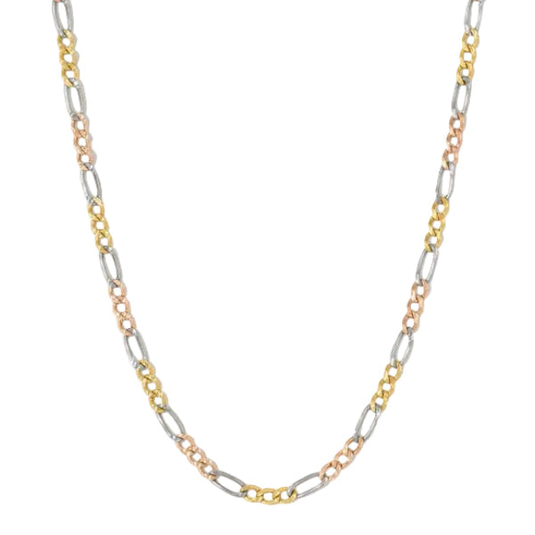 Solid Tri-Color Gold Figaro Necklace