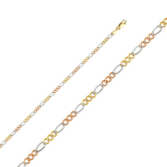 Solid Tri-Color Gold Figaro Necklace